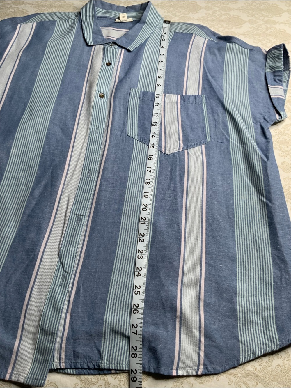 A.N.A Striped Button Down Blouse Short Sleeve XL Front Pocket - Picture 3 of 11